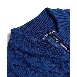 Pine Kids Knit Full Sleeves Front Open Sweater with Kangaroo Pocket & Cable Knit Design - Blue