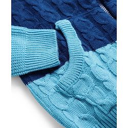 Pine Kids Knit Full Sleeves Front Open Sweater with Kangaroo Pocket & Cable Knit Design - Blue