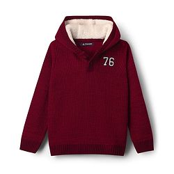 Pine Kids Knit Full Sleeves Hooded Sweater with Number Patch - Dark Red