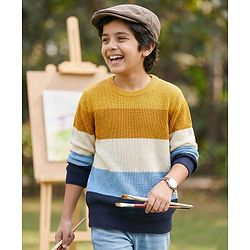 Pine Kids Knit Full Sleeves Pullover Sweater With Stripe Design - Multicolour