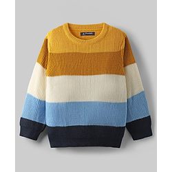 Pine Kids Knit Full Sleeves Pullover Sweater With Stripe Design - Multicolour