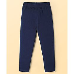 Pine Kids Cotton Lycra Knit Full Length Solid Coloured Leggings Pack Of 2- Navy Blue & White