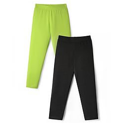 Pine Kids Cotton Lycra Knit Full Length Solid Coloured Leggings Pack Of 2- Black & Green