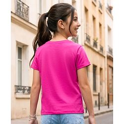 Pine Kids Cotton Knit Half Sleeves T-Shirt With Floral Print - Dark Pink