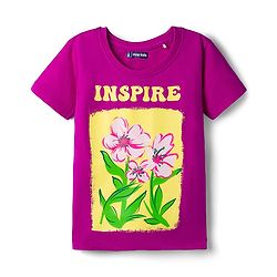 Pine Kids Cotton Knit Half Sleeves T-Shirt With Floral Print - Fuchsia