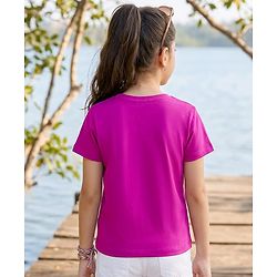 Pine Kids Cotton Knit Half Sleeves T-Shirt With Floral Print - Fuchsia