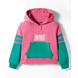 Pine Kids Cotton Knit Full Sleeves Hooded Sweatshirt with Text Print - Pink