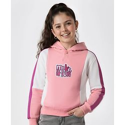Pine Kids Cotton Knit Full Sleeves Hooded Sweatshirt with Kangaroo Pocket & Text Print - Multicolor