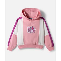 Pine Kids Cotton Knit Full Sleeves Hooded Sweatshirt with Kangaroo Pocket & Text Print - Multicolor