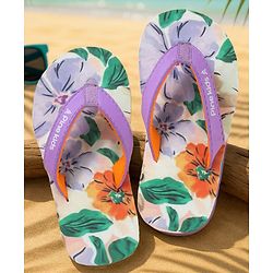 Pine Kids Slip On Floral Printed Flip Flops - Purple