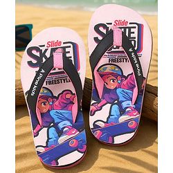 Pine Kids Slip On Flip Flops with Skating Print - Pink