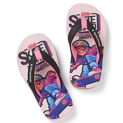 Pine Kids Slip On Flip Flops with Skating Print - Pink