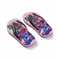 Pine Kids Slip On Flip Flops with Skating Print - Pink
