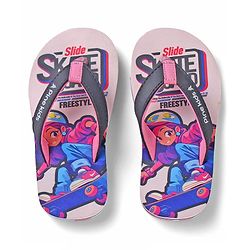Pine Kids Slip On Flip Flops with Skating Print - Pink