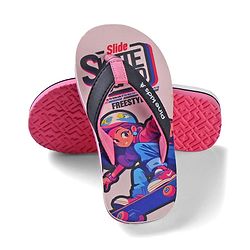 Pine Kids Slip On Flip Flops with Skating Print - Pink