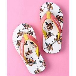 Pine Kids Slip on Flip Flops with Floral Print - White
