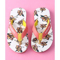 Pine Kids Slip on Flip Flops with Floral Print - White