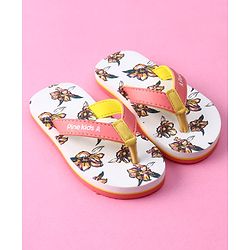 Pine Kids Slip on Flip Flops with Floral Print - White