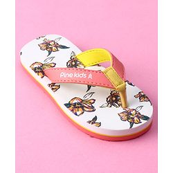 Pine Kids Slip on Flip Flops with Floral Print - White