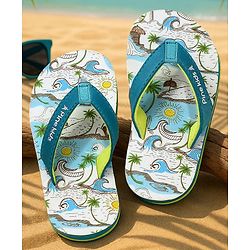 Pine Kids Slip On Flip Flops with Beach Theme Print - Blue