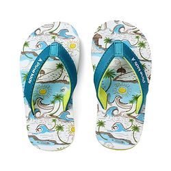 Pine Kids Slip On Flip Flops with Beach Theme Print - Blue