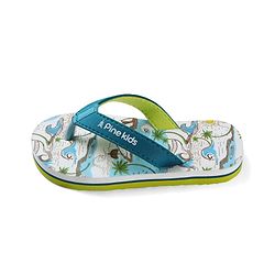 Pine Kids Slip On Flip Flops with Beach Theme Print - Blue