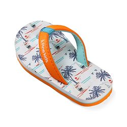 Pine Kids Slip On Flip Flops with Beach Theme Print - White & Blue
