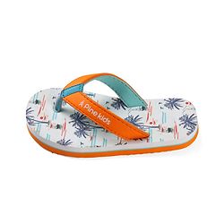 Pine Kids Slip On Flip Flops with Beach Theme Print - White & Blue