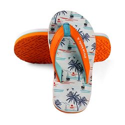 Pine Kids Slip On Flip Flops with Beach Theme Print - White & Blue
