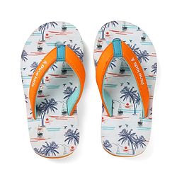 Pine Kids Slip On Flip Flops with Beach Theme Print - White & Blue