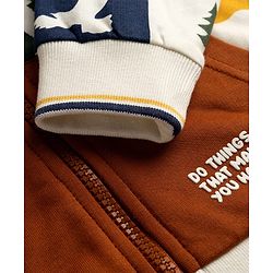 Pine Kids Cotton Knit Full Sleeves Front Open SweatJacket with Animal Print - White Brown & Mustard