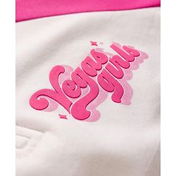 Pine Kids Cotton Knit Full Raglan Sleeves Sweatshirt With Text Print & Kangaroo Pockets - Pink & White
