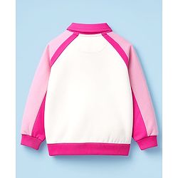 Pine Kids Cotton Knit Full Raglan Sleeves Sweatshirt With Text Print & Kangaroo Pockets - Pink & White