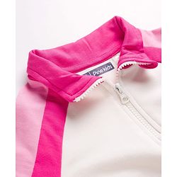 Pine Kids Cotton Knit Full Raglan Sleeves Sweatshirt With Text Print & Kangaroo Pockets - Pink & White