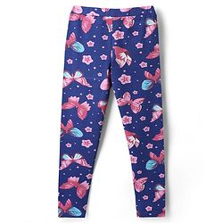 Pine Kids Cotton Lycra Knit Full Length Butterfly Printed Leggings Pack Of 2 - Blue & Dark Pink