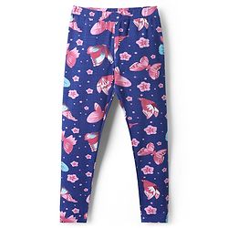 Pine Kids Cotton Lycra Knit Full Length Butterfly Printed Leggings Pack Of 2 - Blue & Dark Pink