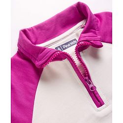 Pine Kids Cotton Knit Full Raglan Sleeves Sweatshirt With Front & Back Text Print - Dark Pink & White