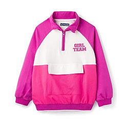 Pine Kids Cotton Knit Full Raglan Sleeves Sweatshirt With Front & Back Text Print - Dark Pink & White