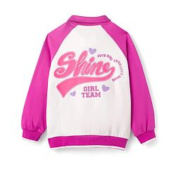 Pine Kids Cotton Knit Full Raglan Sleeves Sweatshirt With Front & Back Text Print - Dark Pink & White