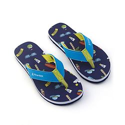 Pine Kids Flip Flops With Tropical Theme Print - Navy Blue