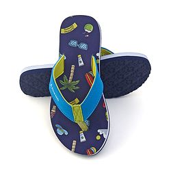 Pine Kids Flip Flops With Tropical Theme Print - Navy Blue