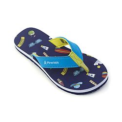 Pine Kids Flip Flops With Tropical Theme Print - Navy Blue