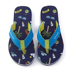 Pine Kids Flip Flops With Tropical Theme Print - Navy Blue
