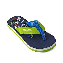Pine Kids Slip On Flip Flops With Text Print - Navy Blue