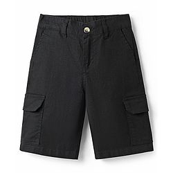 Pine Kids Cotton Elastane Woven Above Knee Length Solid Colour Shorts - Black