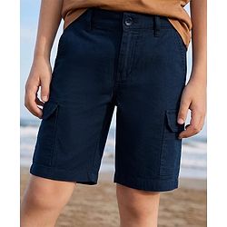 Pine Kids Cotton Elastane Woven Above Knee Length Solid Colour Shorts - Black