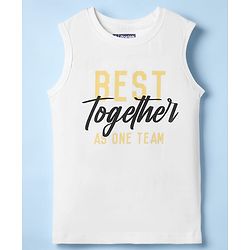 Pine Kids 100% Cotton Half Sleeves Checks Shirt With Text Printed Tank T-Shirt - Yellow & White