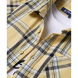 Pine Kids 100% Cotton Half Sleeves Checks Shirt With Text Printed Tank T-Shirt - Yellow & White