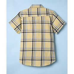 Pine Kids 100% Cotton Half Sleeves Checks Shirt With Text Printed Tank T-Shirt - Yellow & White