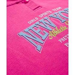 Pine Kids Cotton Knit Full Sleeves Hooded Sweatshirt With New York Print - Dark Pink & White
